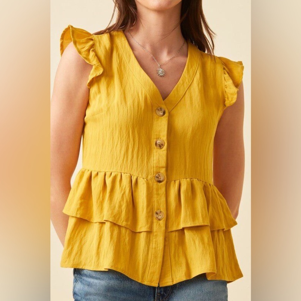 Pink Lily Yellow Ruffle Blouse